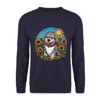 Sweet Newfoundland with sunny sunflowers. - Unisex Sweatshirt - navy - Front - Alina (178cm) & Michal (187cm)