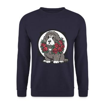 Mignon dessin animé Terre-Neuve chien avec des roses - Sweat-shirt Unisexe - marine - Devant - Alina (178cm) & Michal (187cm)