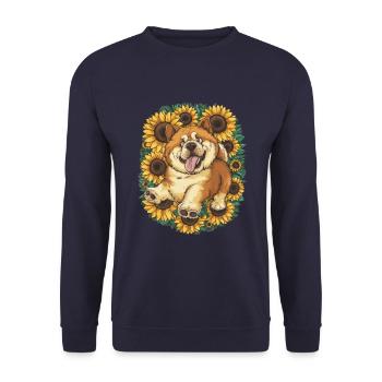 Cartoon Chow Chow with Summer Sunflowers - Unisex Sweatshirt - navy - Front - Alina (178cm) & Michal (187cm)