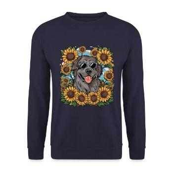 Sweet Newfoundland with sunny sunflowers. - Unisex Sweatshirt - navy - Front - Alina (178cm) & Michal (187cm)