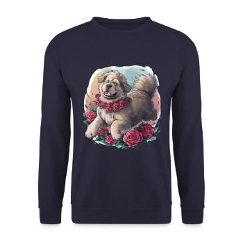 Mignon dessin animé Terre-Neuve chien avec des roses - Sweat-shirt Unisexe - marine - Devant - Alina (178cm) & Michal (187cm)