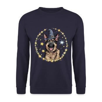German Shepherd is magician with magic wand - Unisex Sweatshirt - navy - Front - Alina (178cm) & Michal (187cm)