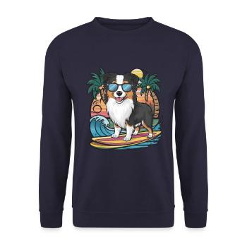 Cool Australian Shepherd with Sunglasses - Unisex Sweatshirt - navy - Front - Alina (178cm) & Michal (187cm)