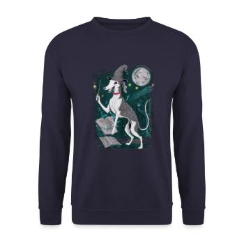 Magischer Windhund im Zauberer Outfit für Zauberer - Unisex Pullover - Navy - Vorne - Alina (178cm) & Michal (187cm)