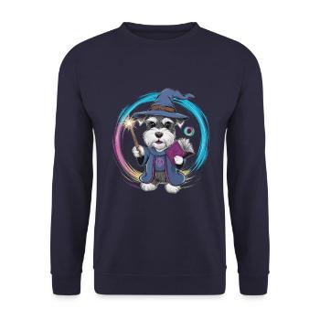 Magischer Zwergschnauzer im Zauberer Outfit - Unisex Pullover - Navy - Vorne - Alina (178cm) & Michal (187cm)