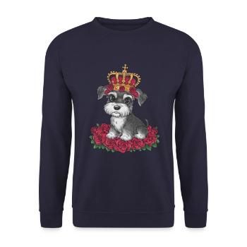Königlicher Zwergschnauzer mit Krone Cartoon Stil - Unisex Pullover - Navy - Vorne - Alina (178cm) & Michal (187cm)