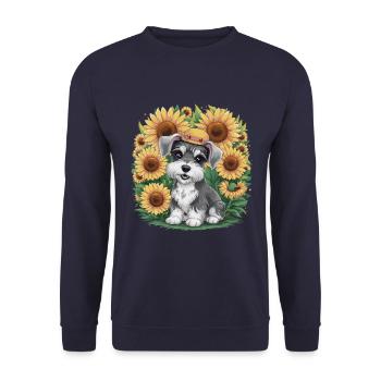 Niedlicher Zwergschnauzer mit Sonnenblumen - Unisex Pullover - Navy - Vorne - Alina (178cm) & Michal (187cm)