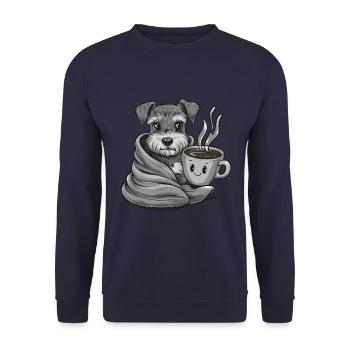 Miniature Schnauzer with blanket and coffee cup - Unisex Sweatshirt - navy - Front - Alina (178cm) & Michal (187cm)