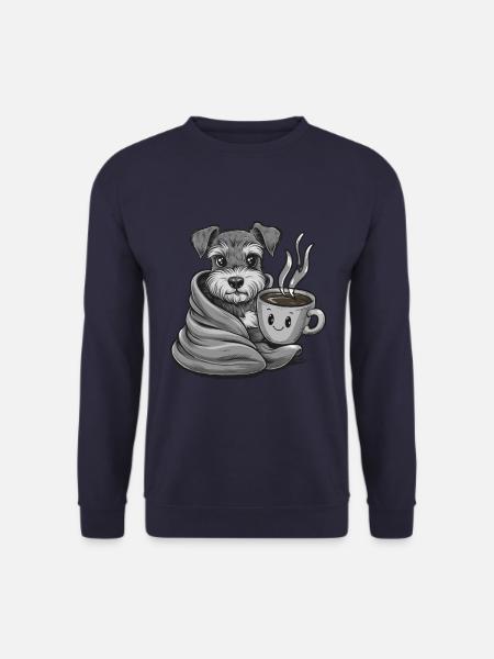 Zwergschnauzer mit Decke und Kaffeetasse - Unisex Pullover - Navy