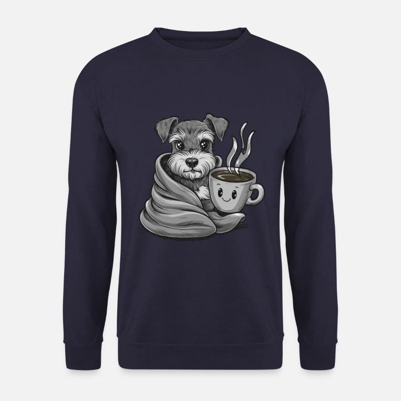 Zwergschnauzer mit Decke und Kaffeetasse - Unisex Pullover - Navy