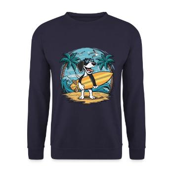 Braque allemand à poil court sur la plage avec planche de surf - Sweat-shirt Unisexe - marine - Devant - Alina (178cm) & Michal (187cm)