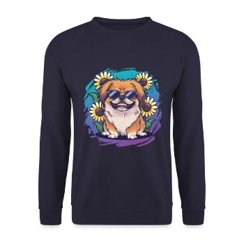 Motif de tournesol estival avec de doux Pékinois. - Sweat-shirt Unisexe - marine - Devant - Alina (178cm) & Michal (187cm)