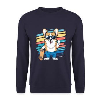 Moderner und cooler Corgi mit Sonnenbrille - Unisex Pullover - Navy - Vorne - Alina (178cm) & Michal (187cm)