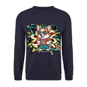 Moderner und cooler Corgi mit Sonnenbrille - Unisex Pullover - Navy - Vorne - Alina (178cm) & Michal (187cm)