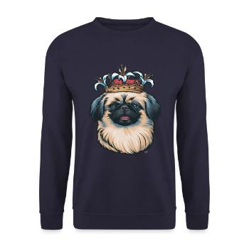 Niedlicher Pekinese mit Krone und Lillien - Unisex Pullover - Navy - Vorne - Alina (178cm) & Michal (187cm)