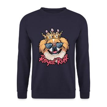 Niedlicher Pekinese mit Krone und Lillien - Unisex Pullover - Navy - Vorne - Alina (178cm) & Michal (187cm)