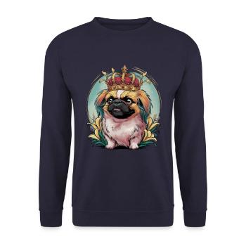 Mignon Pékinois avec couronne et lys - Sweat-shirt Unisexe - marine - Devant - Alina (178cm) & Michal (187cm)