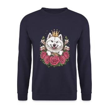 Sweet Samoyed Spitz with Roses and Lillies - Unisex Sweatshirt - navy - Front - Alina (178cm) & Michal (187cm)