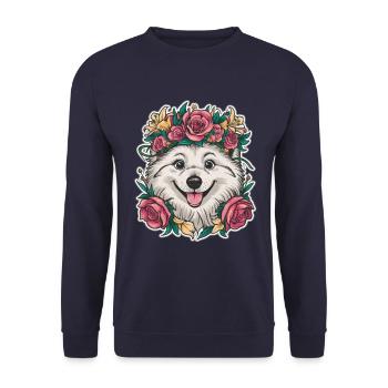 Sweet Samoyed Spitz with Roses and Lillies - Unisex Sweatshirt - navy - Front - Alina (178cm) & Michal (187cm)