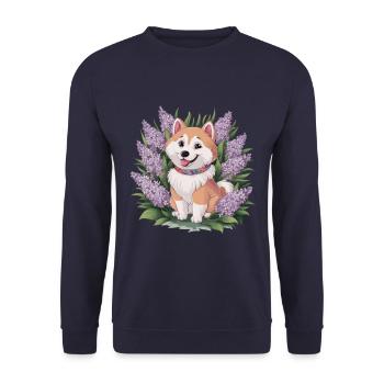 Spitz Samoyède doux avec un beau lilas - Sweat-shirt Unisexe - marine - Devant - Alina (178cm) & Michal (187cm)