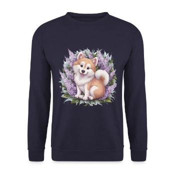 Spitz Samoyède doux avec un beau lilas - Sweat-shirt Unisexe - marine - Devant - Alina (178cm) & Michal (187cm)