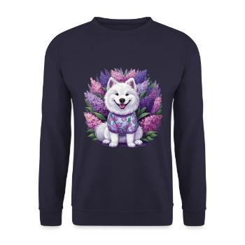 Spitz Samoyède doux avec un beau lilas - Sweat-shirt Unisexe - marine - Devant - Alina (178cm) & Michal (187cm)