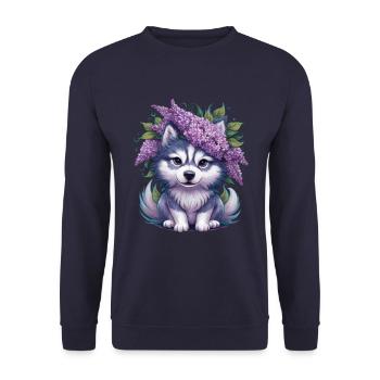 Cute husky with lilac for dog lovers - Unisex Sweatshirt - navy - Front - Alina (178cm) & Michal (187cm)