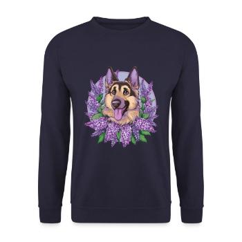 Cute German Shepherd with Lilac - Unisex Sweatshirt - navy - Front - Alina (178cm) & Michal (187cm)