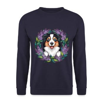 Australian Shepherd Motif with Lilac - Unisex Sweatshirt - navy - Front - Alina (178cm) & Michal (187cm)