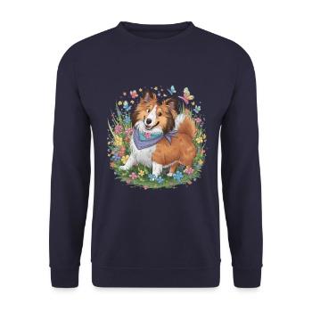 Chien de berger Shetland - Sheltie avec des papillons - Sweat-shirt Unisexe - marine - Devant - Alina (178cm) & Michal (187cm)