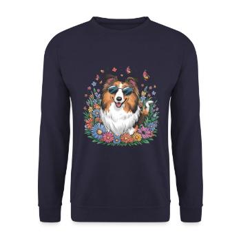Chien de berger Shetland - Sheltie avec des papillons - Sweat-shirt Unisexe - marine - Devant - Alina (178cm) & Michal (187cm)