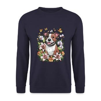 Staffordshire Bull Terrier avec des papillons - Sweat-shirt Unisexe - marine - Devant - Alina (178cm) & Michal (187cm)