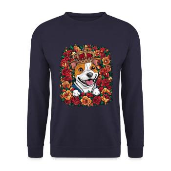 Staffordshire Bull Terrier mit Krone und Rosen - Unisex Pullover - Navy - Vorne - Alina (178cm) & Michal (187cm)