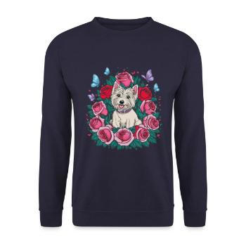 West Highland White Terrier with Roses - Unisex Sweatshirt - navy - Front - Alina (178cm) & Michal (187cm)
