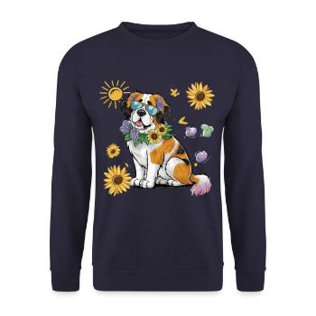 Bernhardiner mit Sonnenblumen - Unisex Pullover - Navy - Vorne - Alina (178cm) & Michal (187cm)