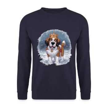 Cartoon Saint Bernard with crown in the snow - Unisex Sweatshirt - navy - Front - Alina (178cm) & Michal (187cm)