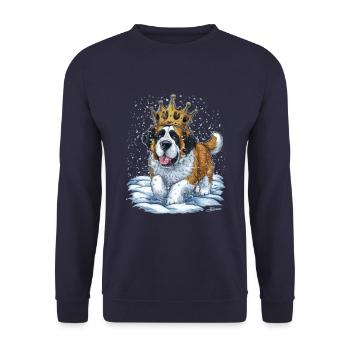Cartoon Saint Bernard with crown in the snow - Unisex Sweatshirt - navy - Front - Alina (178cm) & Michal (187cm)
