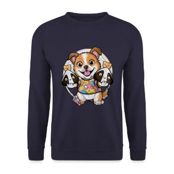 Kawaii Cartoon Hund mit Onigiri Reisbällchen - Unisex Pullover - Navy - Vorne - Alina (178cm) & Michal (187cm)