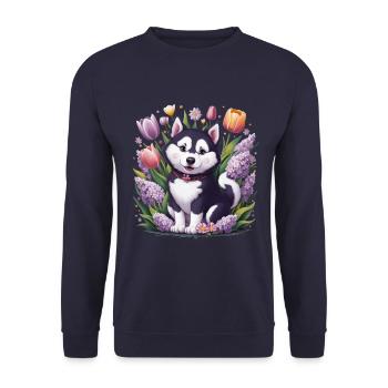 Motif d’animal adapté aux enfants avec husky de dessin animé, Tu - Sweat-shirt Unisexe - marine - Devant - Alina (178cm) & Michal (187cm)