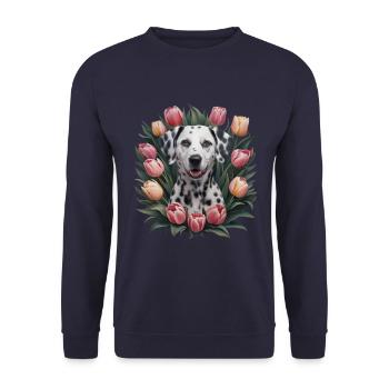 Dalmatien mignon avec des tulipes - Sweat-shirt Unisexe - marine - Devant - Alina (178cm) & Michal (187cm)