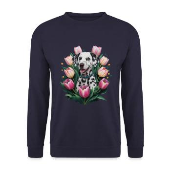 Cute Dalmatian with tulips - Unisex Sweatshirt - navy - Front - Alina (178cm) & Michal (187cm)