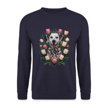Dalmatien mignon avec des tulipes - Sweat-shirt Unisexe - marine - Devant - Alina (178cm) & Michal (187cm)