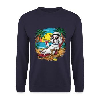 Niedlicher Cartoon Malteser am Strand Sommer Motiv - Unisex Pullover - Navy - Vorne - Alina (178cm) & Michal (187cm)