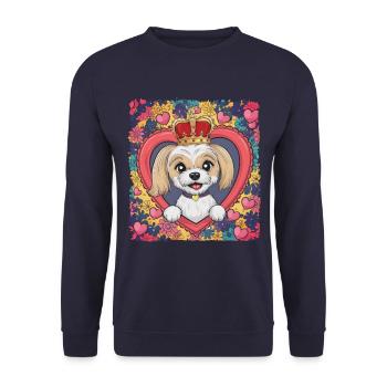 Maltese with crown and heart - Unisex Sweatshirt - navy - Front - Alina (178cm) & Michal (187cm)