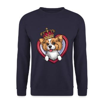 Süßer Cartoon Lhasa Apso mit Krone und Herz - Unisex Pullover - Navy - Vorne - Alina (178cm) & Michal (187cm)