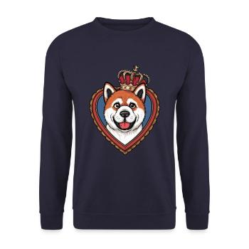 Pretty cartoon Akita Inu dog with crown and heart - Unisex Sweatshirt - navy - Front - Alina (178cm) & Michal (187cm)