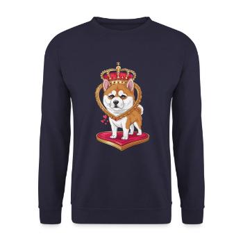 Pretty cartoon Akita Inu dog with crown and heart - Unisex Sweatshirt - navy - Front - Alina (178cm) & Michal (187cm)