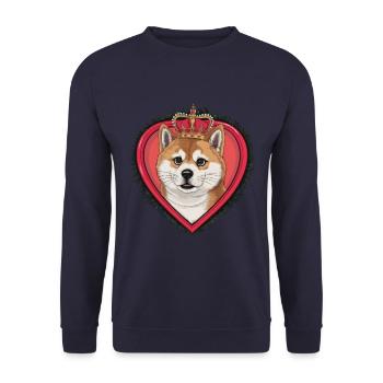 Pretty cartoon Akita Inu dog with crown and heart - Unisex Sweatshirt - navy - Front - Alina (178cm) & Michal (187cm)