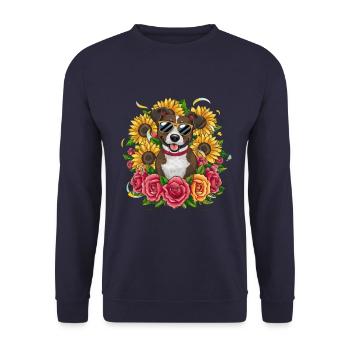 Süßer American Staffordshire Terrier mit Rosen - Unisex Pullover - Navy - Vorne - Alina (178cm) & Michal (187cm)