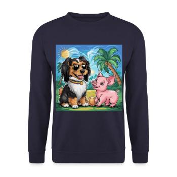 Havanese dog playing with piggy for kids - Unisex Sweatshirt - navy - Front - Alina (178cm) & Michal (187cm)
